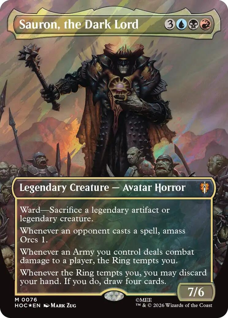 Image for Sauron, the Dark Lord (Borderless) (Surge Foil) (76) (The Hobbit: Eternal-Legal) (Foil) (HOC) - Magic: The Gathering