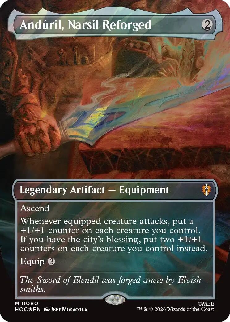 Image for Anduril, Narsil Reforged (Borderless) (Surge Foil) (80) (The Hobbit: Eternal-Legal) (Foil) (HOC) - Magic: The Gathering
