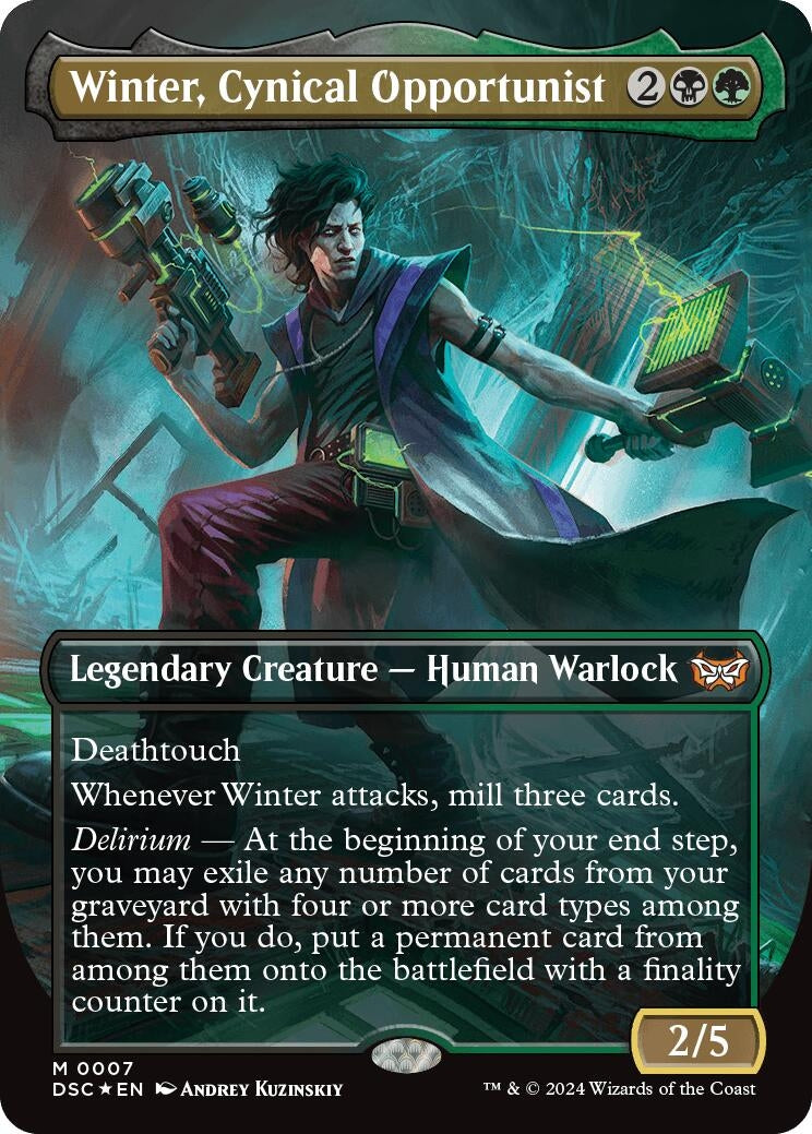 Winter, Cynical Opportunist (Borderless) (7) (Duskmourn: House of Horror)