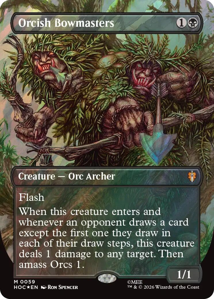 Image for Orcish Bowmasters (Borderless) (Surge Foil) (19) (The Hobbit: Eternal-Legal) (Foil) (HOC) - Magic: The Gathering