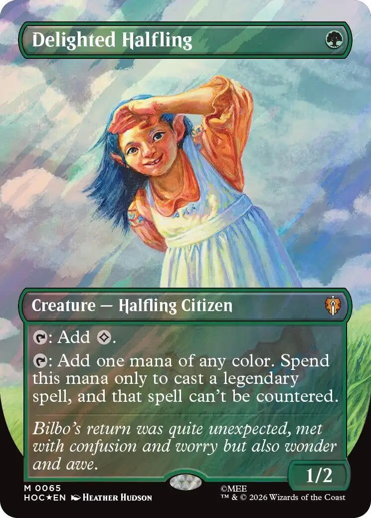 Image for Delighted Halfling (Borderless) (Surge Foil) (65) (The Hobbit: Eternal-Legal) (Foil) (HOC) - Magic: The Gathering