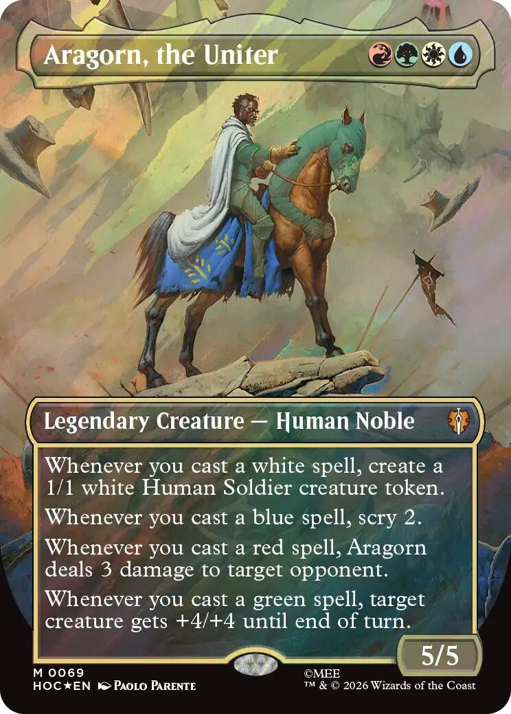 Image for Aragorn, the Uniter (Borderless) (Surge Foil) (69) (The Hobbit: Eternal-Legal) (Foil) (HOC) - Magic: The Gathering